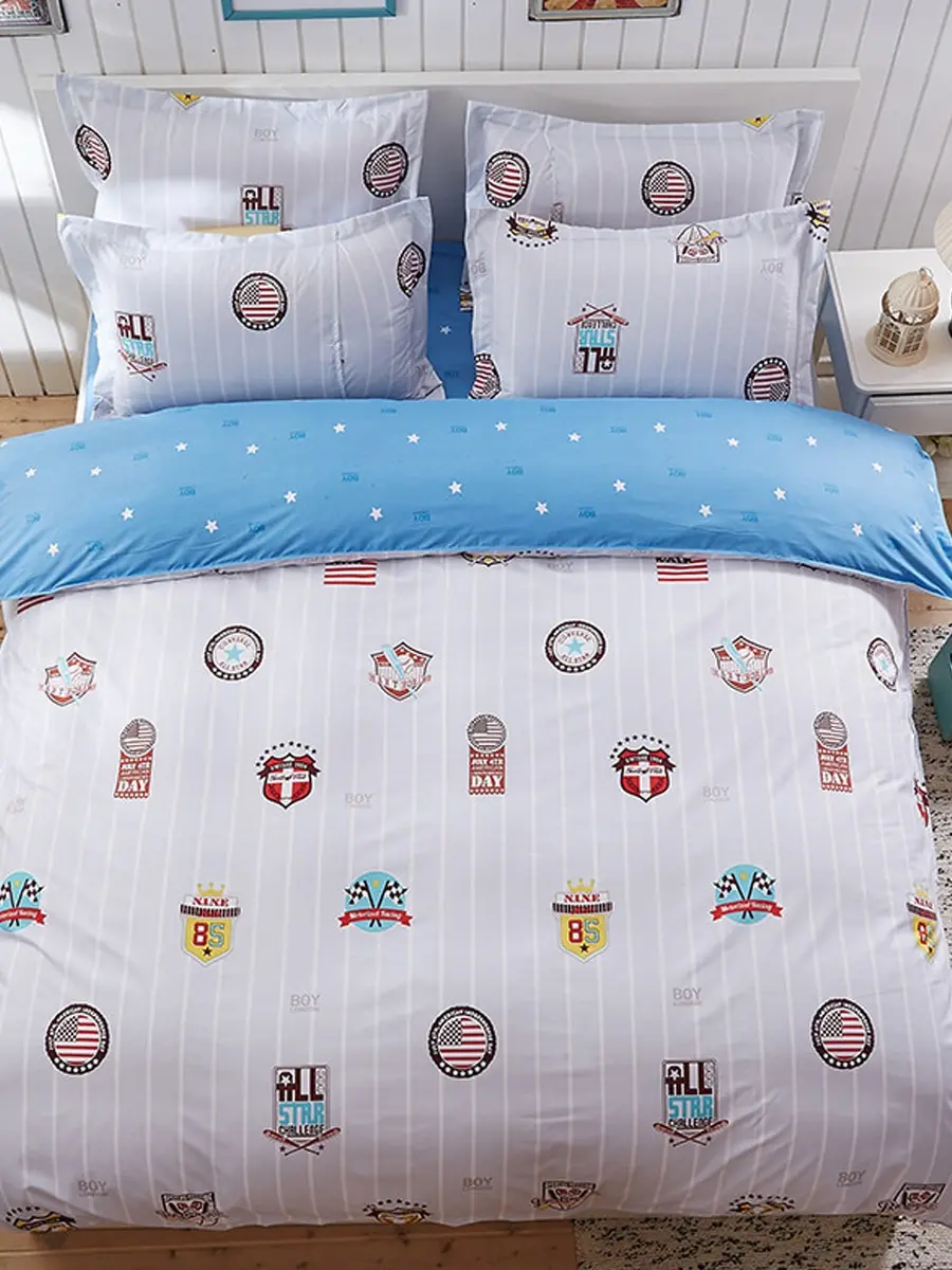 

3/4Pcs Cartoon Striped Pattern Comfy Duvet Cover Fitted Sheet Pillowcases Set