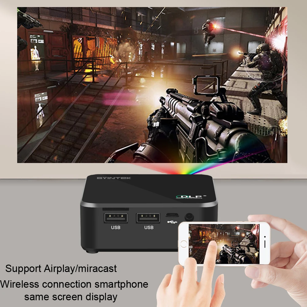 BYINTEK НЛО D9 Портативный Карманный Пико Smart Android 7.1.2 OS Видео Wi Fi светодиодный 1080 P DLP