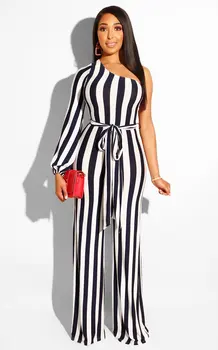 

Spring Summer Women Jumpsuit Bodycon Playsuit Bodysuit Overalls Rompers Plus Size Striped One Shoulder Sexy Club Jumpsuits