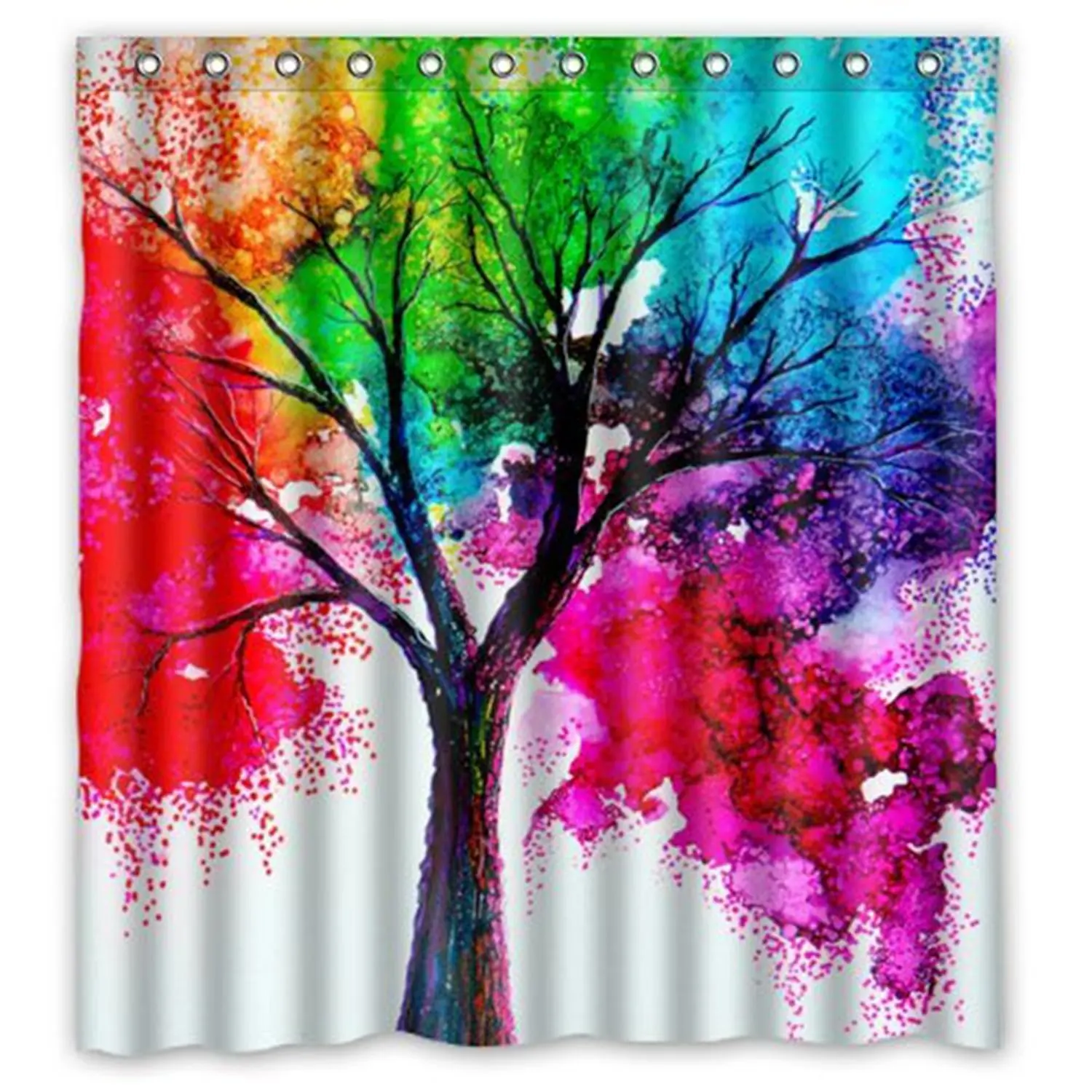 Memory Home Waterproof Bathroom Fabric Shower Curtain Watercolor Autumn