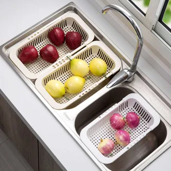 

OTHERHOUSE Sink Storage Rack Drain Basket Dish Drying Rack Vegetables Fruit Storage Basket Drainer Sink Caddy Kitchen Organizer