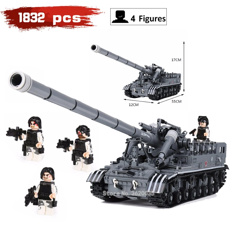 

Creativity Blocks Moc Military Chariot T92 taak model 1832 pcs compatible legoingys ww2 figures Weapons toys for children gift