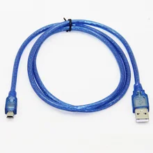 100cm USB 2.0 Type A Male to Mini 5P Male Mini 5P USB Cable M/M Double Shielding(Foil+Braided) Premium Quality Transparent Blue