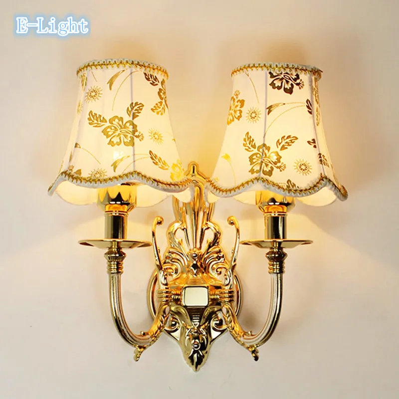 bedroom wall lamp gold bed lighting simple european stair Golden crystal wall Sconce wedding ...