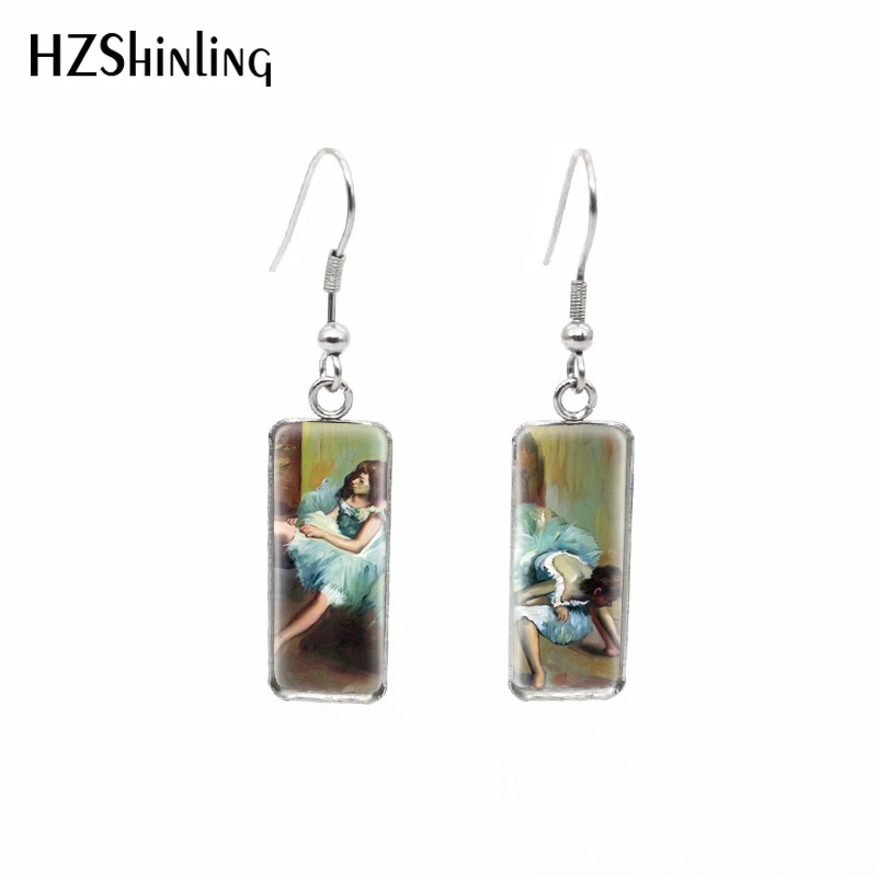Новинка, прямоугольные серьги Degas для танцоров, серьги-крючок ручной работы, художественные стеклянные купольные фото ювелирные изделия - Окраска металла: 3