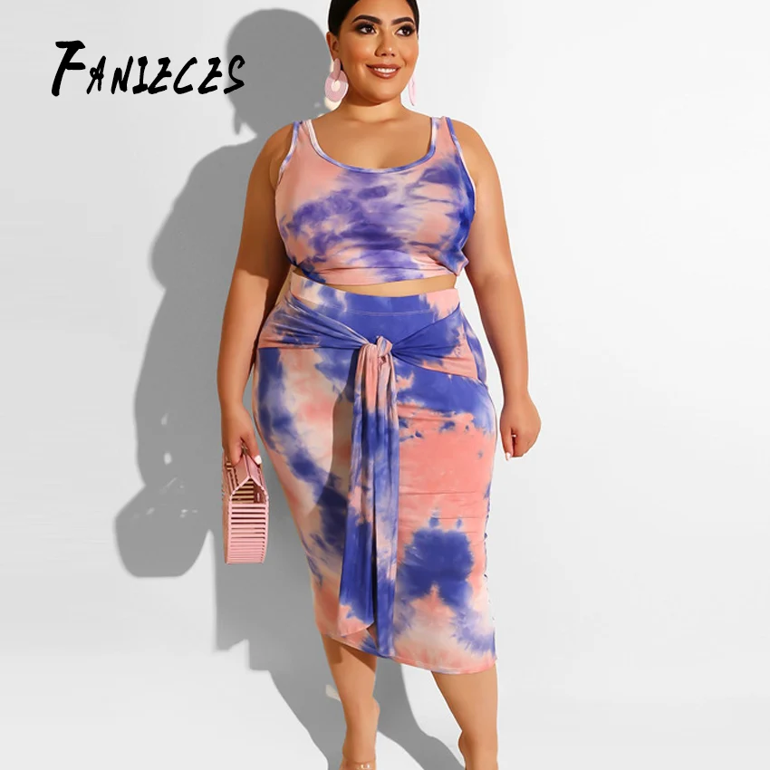 

Sexy Tops Umbilical Two-piece Set Tie-dye Printing rainbow streetwear 6 Colors Xl-4xl Plus Size tracksuit Women's Suits sundress