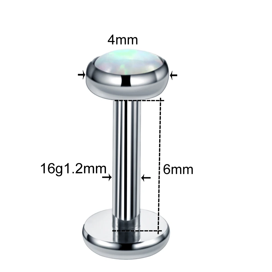 1 шт., G23, титановая внутренняя нить, Лабрет, кольцо для губ, стержни, опал, камень, ушной хрящ, трагус, штанга, пирсинг, унисекс, ювелирные изделия, 16 г
