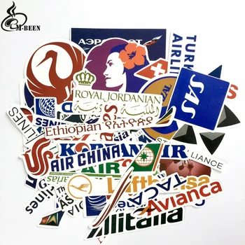 

52pcs/lot New Style Airline Logo Stickers Aviation Travel Trip For Luggage Car Guaitar Skateboard Phone Laptop Bicycle Stickers