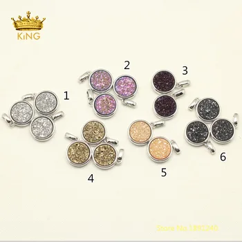 

10PCS Shining Druzy Dusy Pendants Jewelry,Titanium Druzy Achate Flat Round Beads Plated Silvery Bails Charms DIY Necklace DSS75
