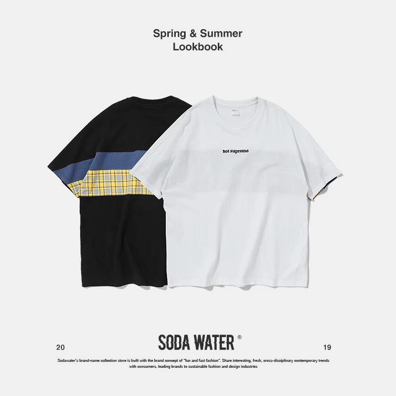 SODA WATER Colour Block Tee 2019 Zomer Oversize Katoenen T shirt Heren Kleding Mode Hip hop Streetwear mannen Tees Top 91105 S|T-shirts| - AliExpress