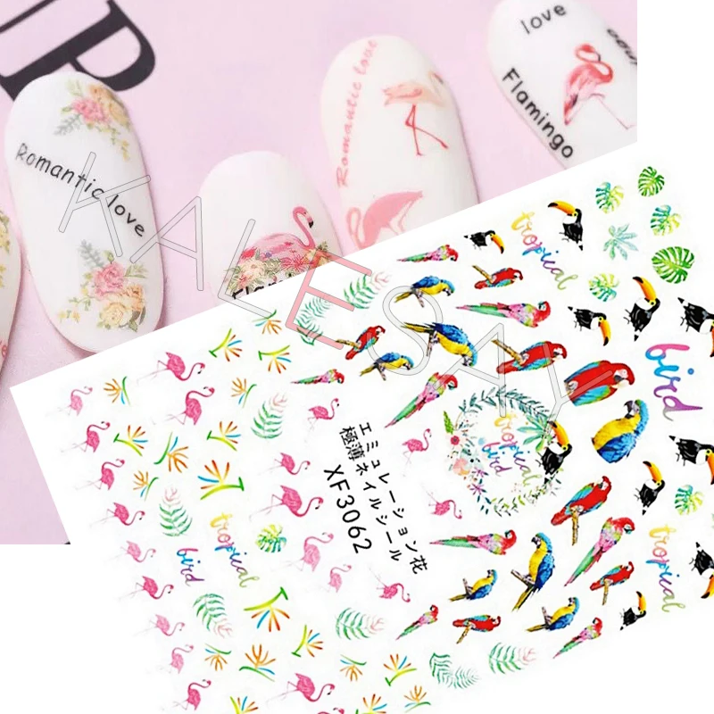 

Cute Birds Flamingo Parrot Nail Art Stickers for Nails Decoration Design Manicure 3D Back Glue Nail Decals Wraps Foil Stickers