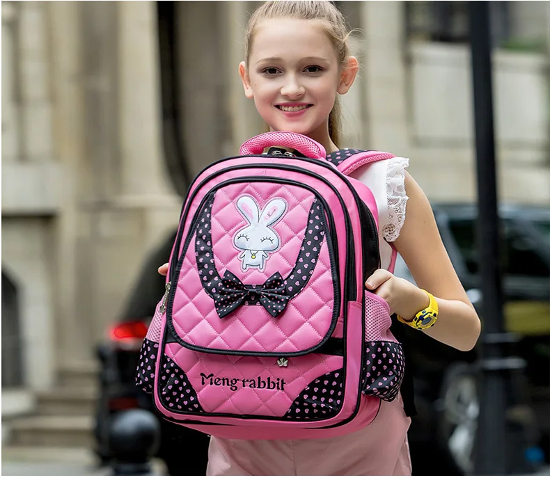 

New Fashion Nylon Waterproof Orthopedic Backpack Girls School Bags Cute Rabbit Backpacks For Girls School Portfolio Kids Satchel