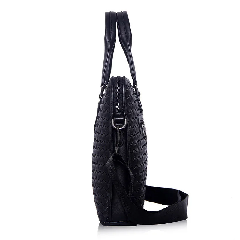 Fashion luxury brand hand-woven soft surface business Men laptop handbags cross section square Genuine Leather shoulder bags