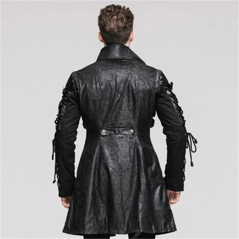 Дьявол модные панк Искусственная кожа Для мужчин военная форма Длинные куртки стимпанк готический черный, красный осень-зима пальто Верхняя одежда