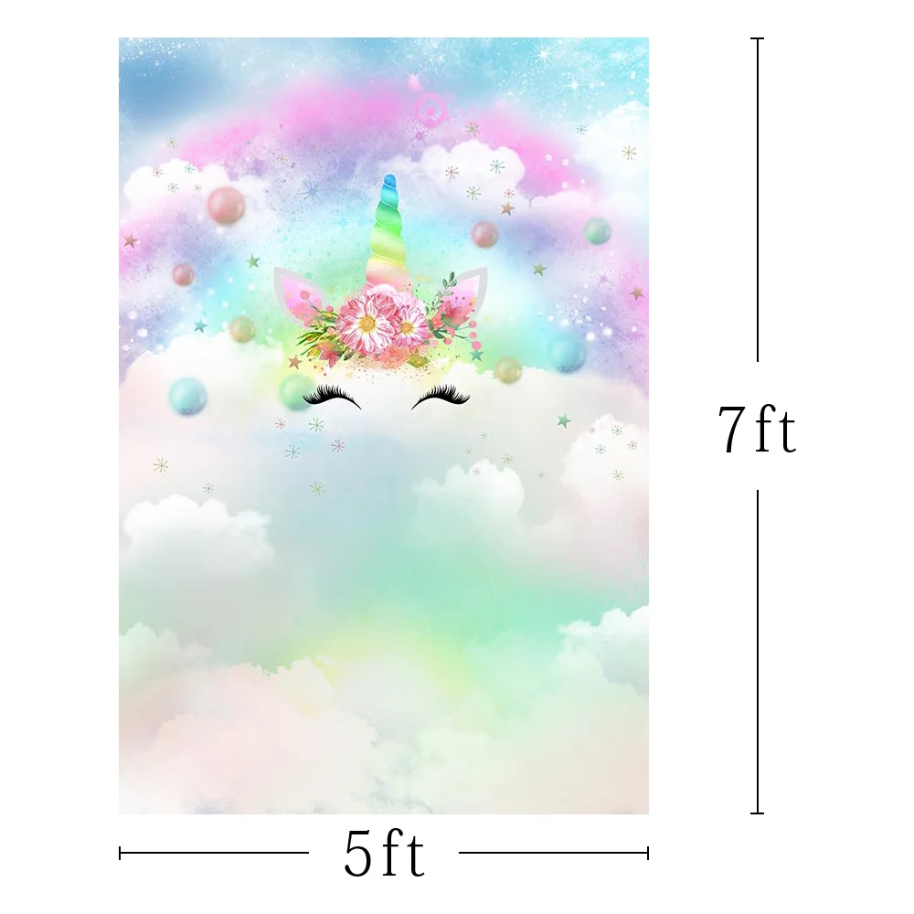 Фон для фотосъемки Единорог вечерние радужные звезды декор день рождения детский душ фото фон на заказ фон для фотостудии