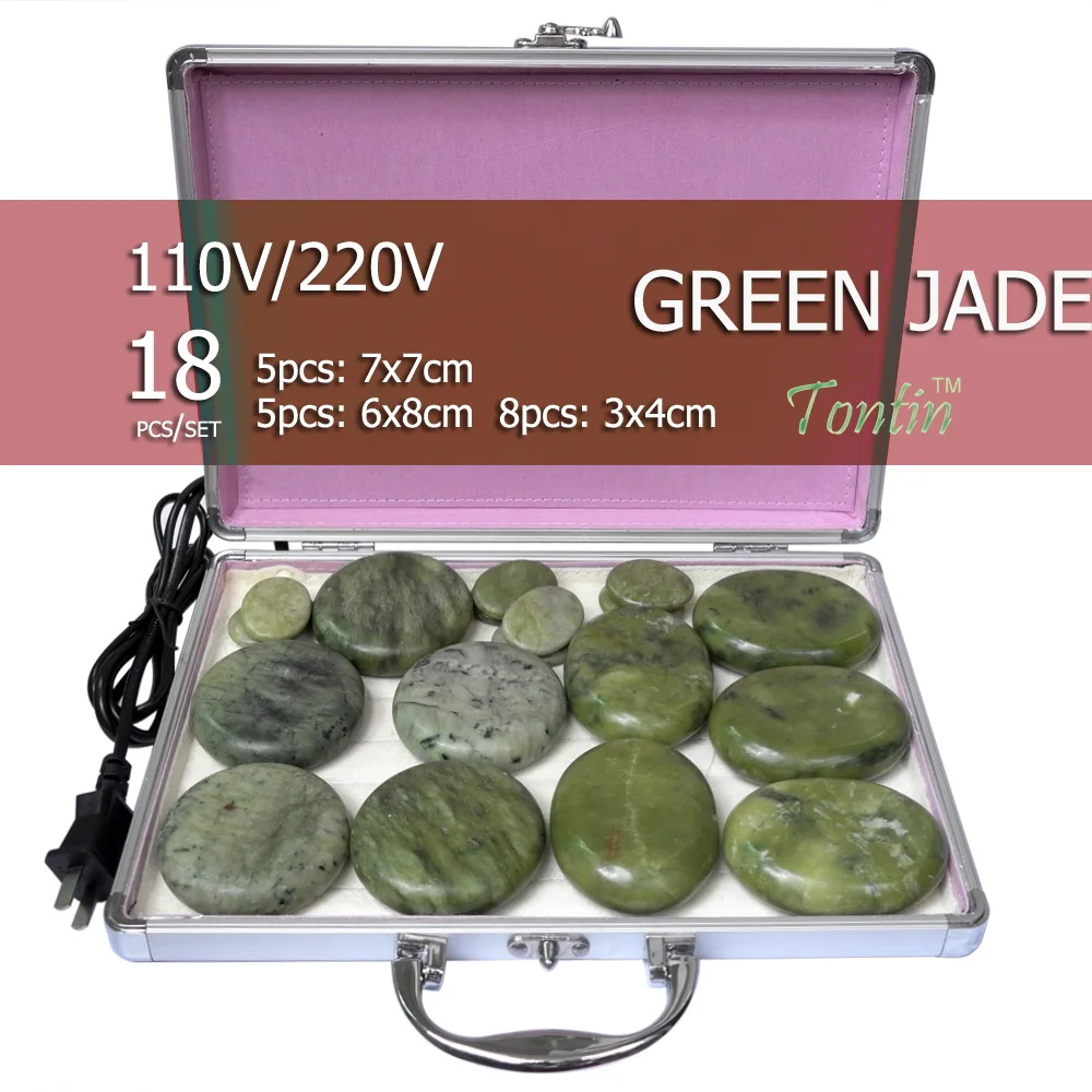 NEW Tontin 18pcs/set green jade body massage hot stone beauty salon SPA tool with heating box 110V or 220V ysgyp-nls paper cardboard jewelry boxes packaging display boxes for jewellery christmas gifts packaging with sponge inside 18pcs 24pcs