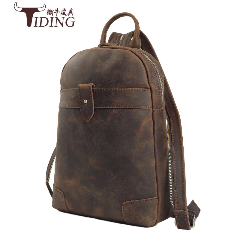 

Genuine Leather TIDING Luxury Crazy Horse Leather Men Backpack Retro Shoulder Bag Travel Cow Leather Crossbody Bag 2016 New