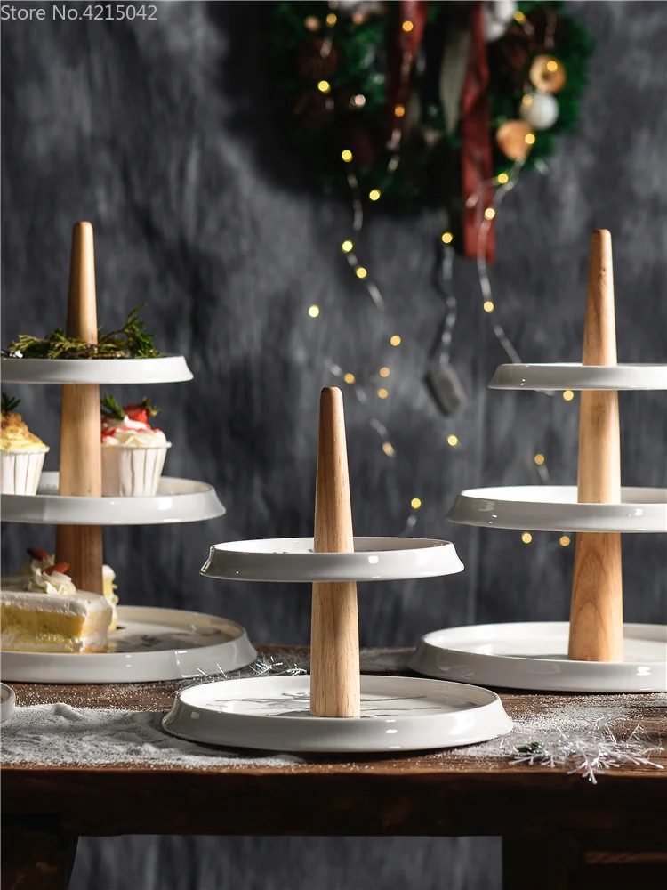 

Afternoon tea snack rack ceramic marble 3 layer fruit plate living room home multi-layer cake dessert table display stand