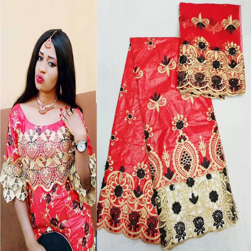 

(5+2 yards/set) High quality African bazin riche lace fabrci with embroidery and net lace border for making party dress BZL22