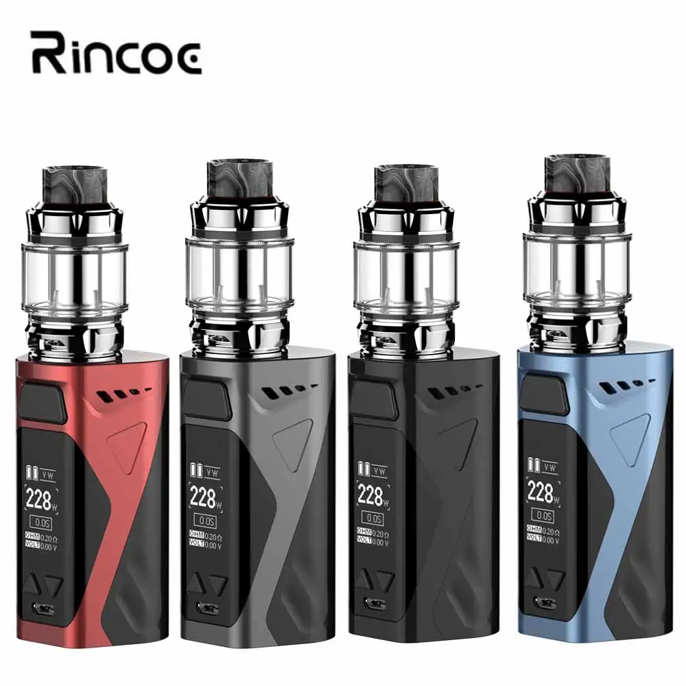 

E-cigs Rincoe Manto X Mesh 228W kit Smallest dual 18650 Vape Kit with 6ML Metis Mix Atomizer Mesh coils 4 flavors VS drag 157w