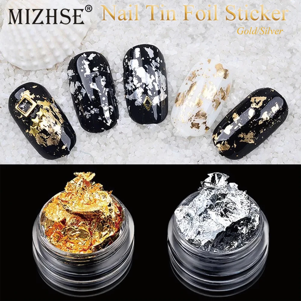 MIZHSE золотые наклейки для ногтей Серебрянные блестящие алюминиевая фольга 3D Отрывные наклейки УФ Гель-лак блестка полное покрытие лазер для ногтей DIY