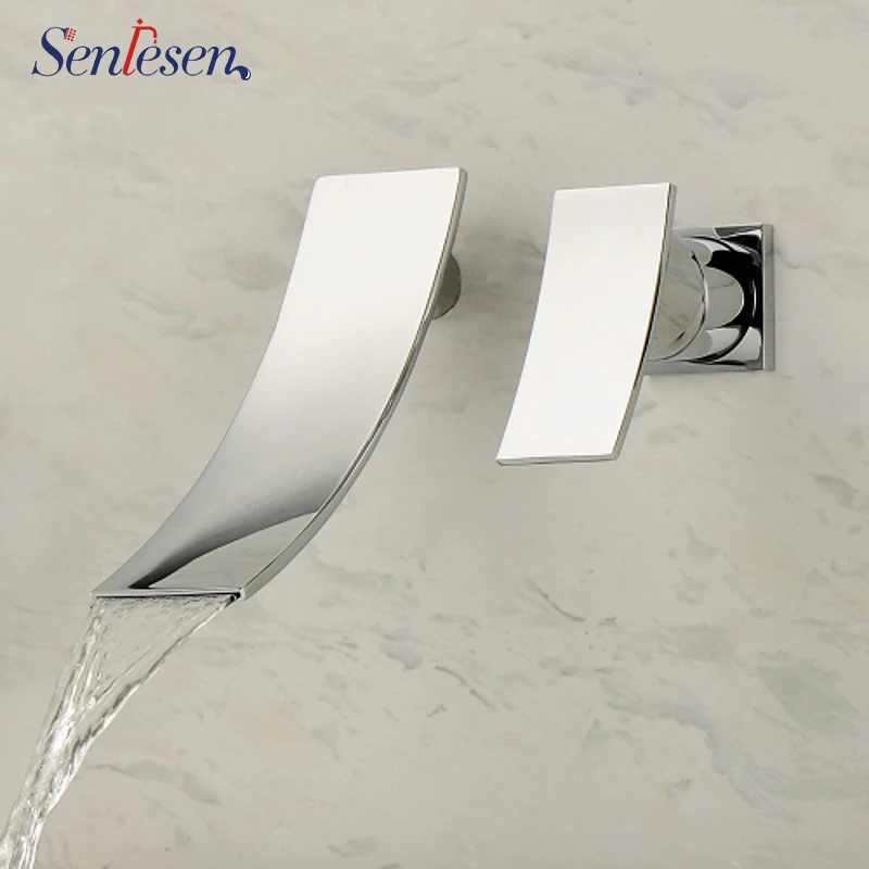 

Wholesale And Retail Free Shipping Wall Mounted Waterfall Bathroom Basin Faucet Single Handle Sink Mixer Tap Chrome