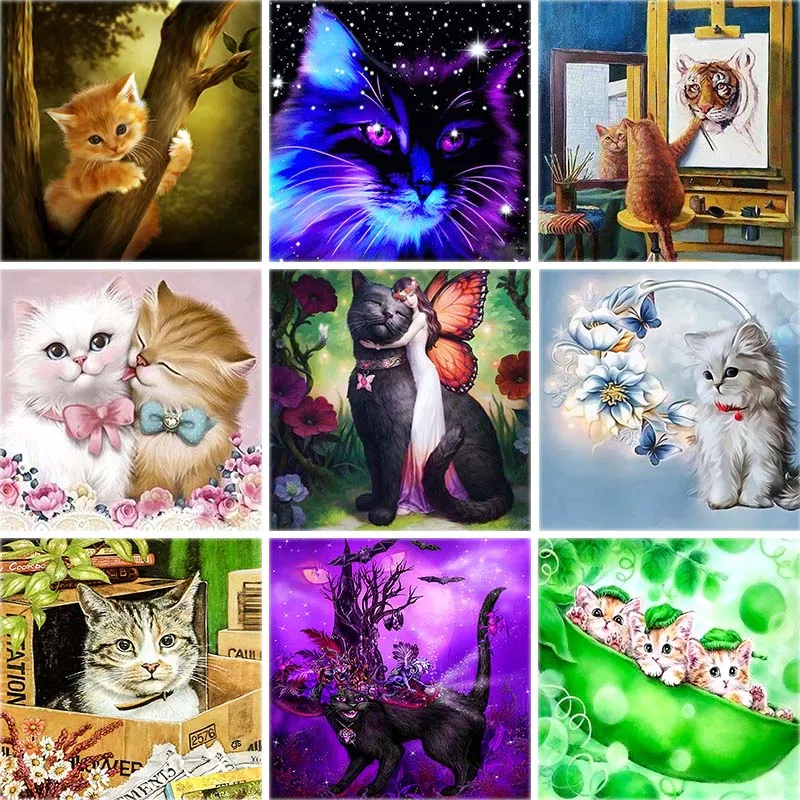 

Full Drill Square 5d Diamond Painting Cat Cartoon Diamond Embroidery Flower Scape Rhinestone Home Decor Abstract Art Gift A30