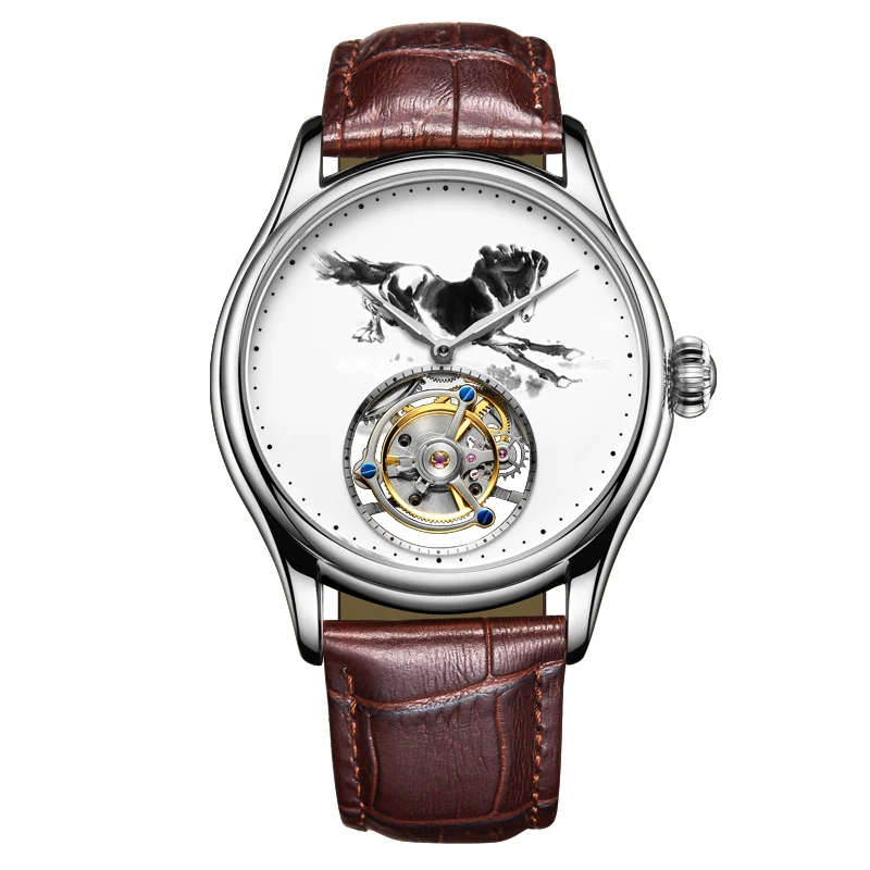 Tourbillon механические часы мужские Лидирующий бренд часы сапфировые зеркальные оригинальные ручные обмотки полый ход мужские т чернила лошадь часы Saat - Цвет: WSTFLM7-3