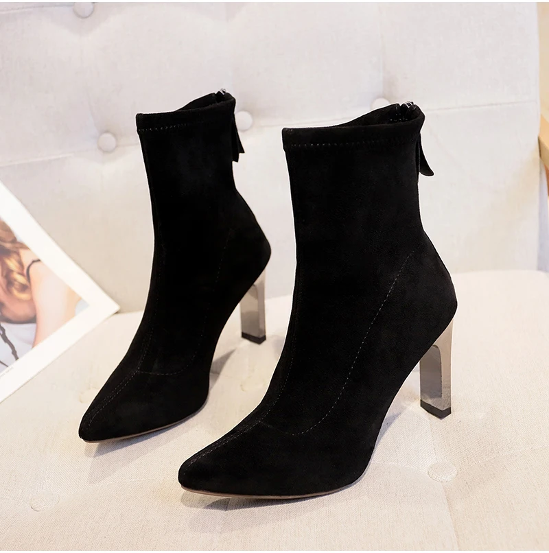 Aphixta/Сапоги на шпильке; женская обувь; женские сапоги из эластичной ткани на молнии; сапоги до середины икры с острым носком; эластичные высокие сапоги на тонком высоком каблуке