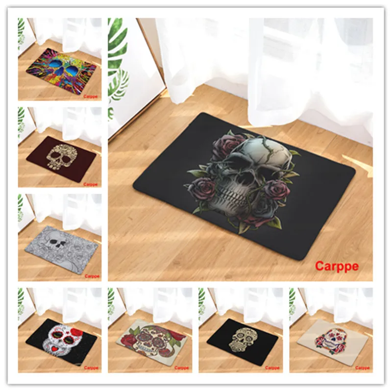 

Skull Printed Mat Entrance Doormats Bathroom Non-Slip Mat Rugs Washable Bathroom Kitchen Rectangular Mats 40cm*60cm Carpet