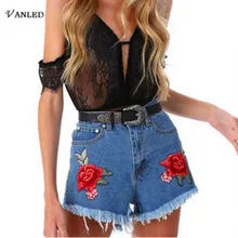 Джинсовые шорты с цветочной вышивкой, высокая талия, женские джинсовые шорты, лето, Модные Винтажные повседневные шорты с цветочным принтом, джинсы для женщин s
