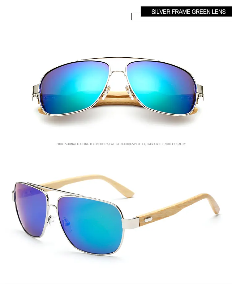 Bamboo солнцезащитные очки для женщин для мужчин деревянный Металл пилот квадратный дизайнер зеркало оригинальный солнцезащитные очки для