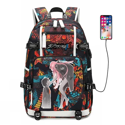 Цвет: желтый New DARLING in the FRANXX schoolbag Printing laptop bag Men Travel bags USB Charging knapsack Oxford Backpack - Цвет: Цвет: желтый