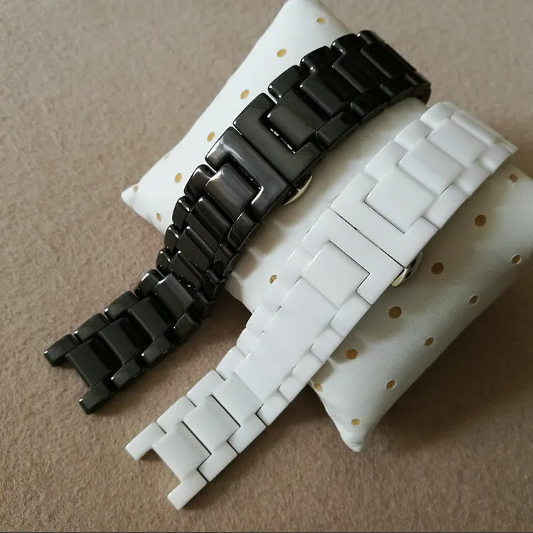 

Quartz watch accessories Black and White Ceramic Strap Notches 9 11mm 16*9 20*11mm butterfly buckle for men's ladies watch strap