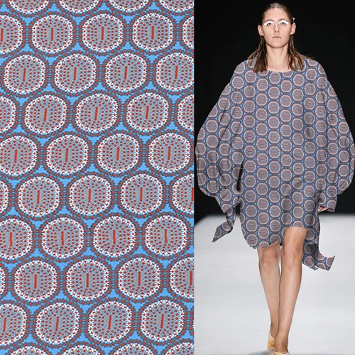 Geometric design 100% silk Crepe DE chine fabric spots and circle print ...