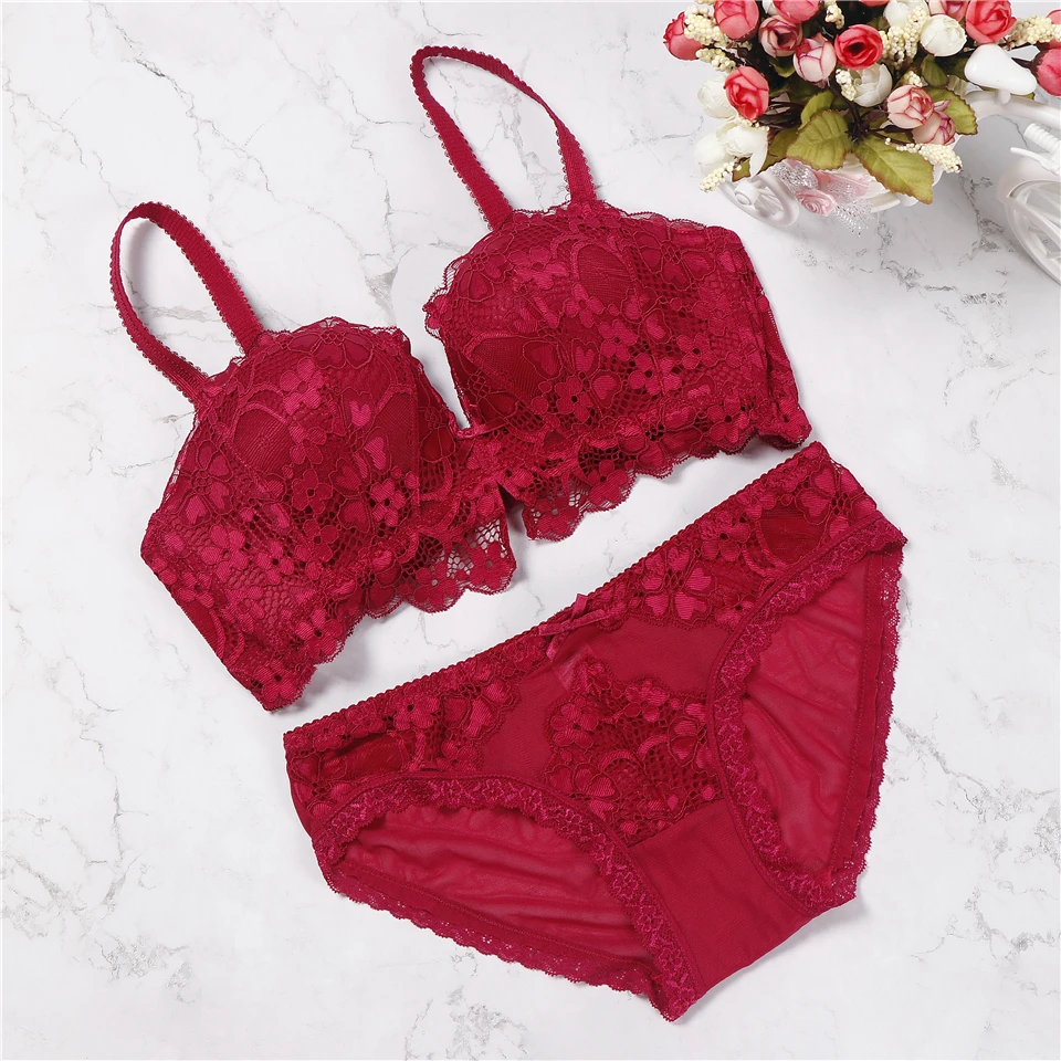 

2018 Fashion adjustable bra set sexy push up lace underwear wireless accept supernumerary breast lingerie thickening bra set