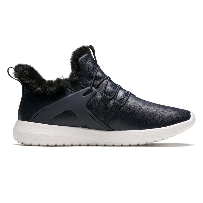 Koop ONEMIX Mannen Loopschoenen Zwart lederen Warme Winter Sneakers Slip Op Comfortabele Outdoor jogging Wandelschoenen