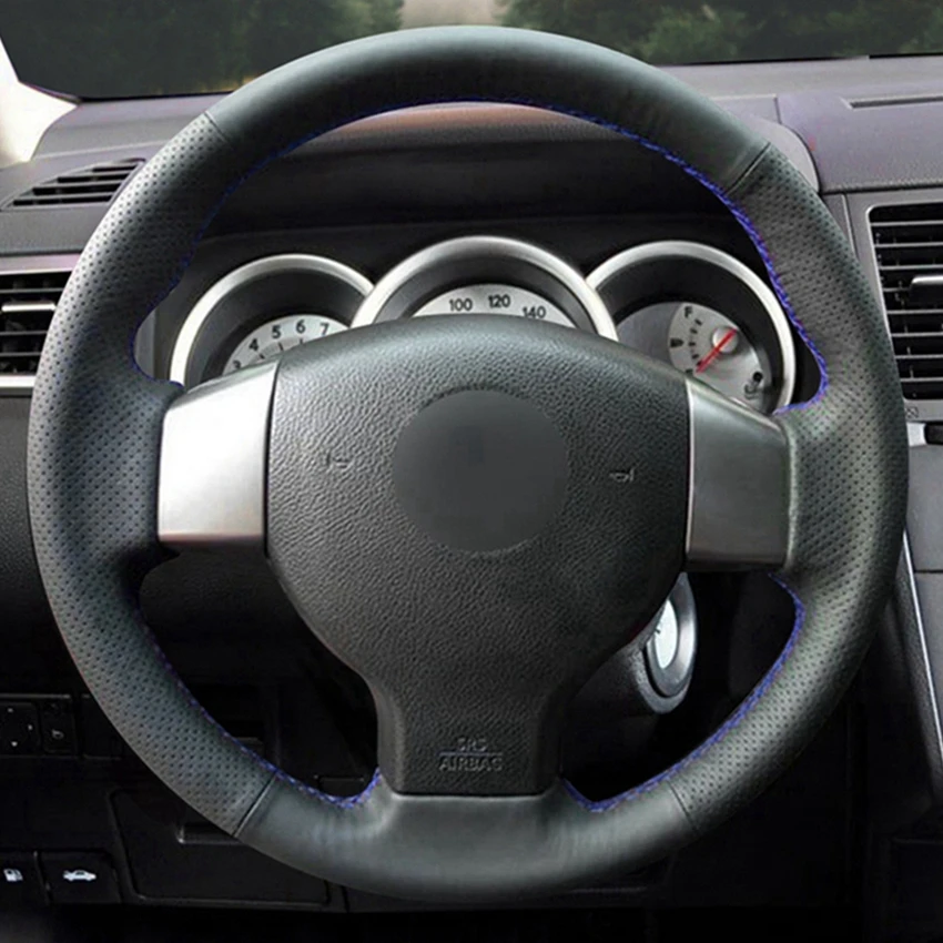 Черные чехлы на руль из искусственной кожи для Nissan Tiida 2004 2010 Sylphy 2006 2011 Versa 2007