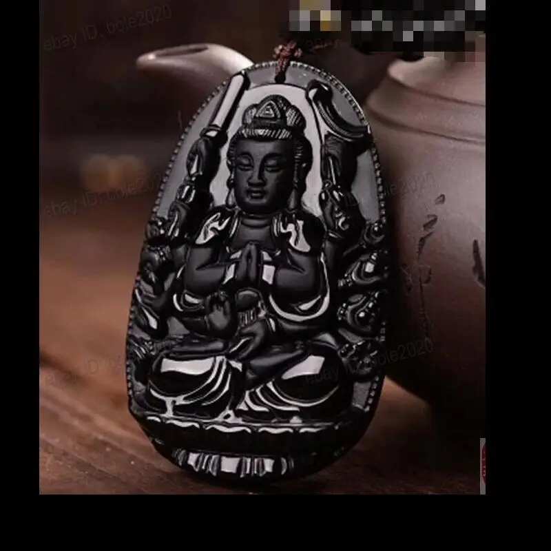 zhaoshun66_24+++Chinese Natural Black Obsidian Carved GuanYin Buddha