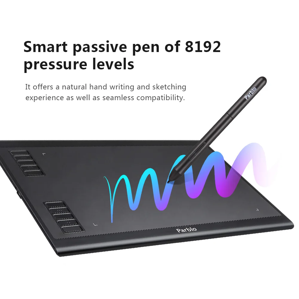  Tableta de dibujo Digital Parblo A610 Plus con pluma pasiva de 8192 niveles de presión 10 teclas ex
