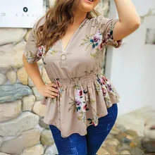 Plus Size Women Blouse Shirts Boho Sexy Printed Shirt Woman Tops 4 XL Big Size White Khaki Blusas Zippers Oversized Female A025
