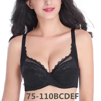 

Sexy Plus Size Lace Bras Big Breast Thin Cotton Cup Push Up Bras With Pads 75 80 85 40 95 100 110 B C D E F Free Shipping