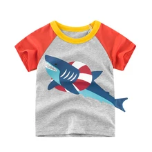 Летняя хлопковая детская футболка футболки с короткими рукавами и принтом акулы для маленьких мальчиков и девочек детская футболка с круглым вырезом футболки для мальчиков