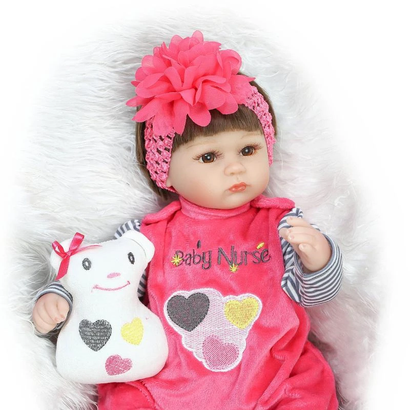 

43cm/17" Lifelike Baby Girl with White Bear Plush Toy Reborn Dolls Soft Touch Vinyl Handmade Gift Collection