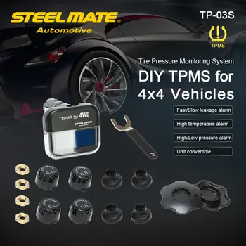 

Steelmate TP-03S TPMS Tire Pressure Monitoring System with Adjustable LCD Display Cigarette Plug 4 Valve-cap External Sensors