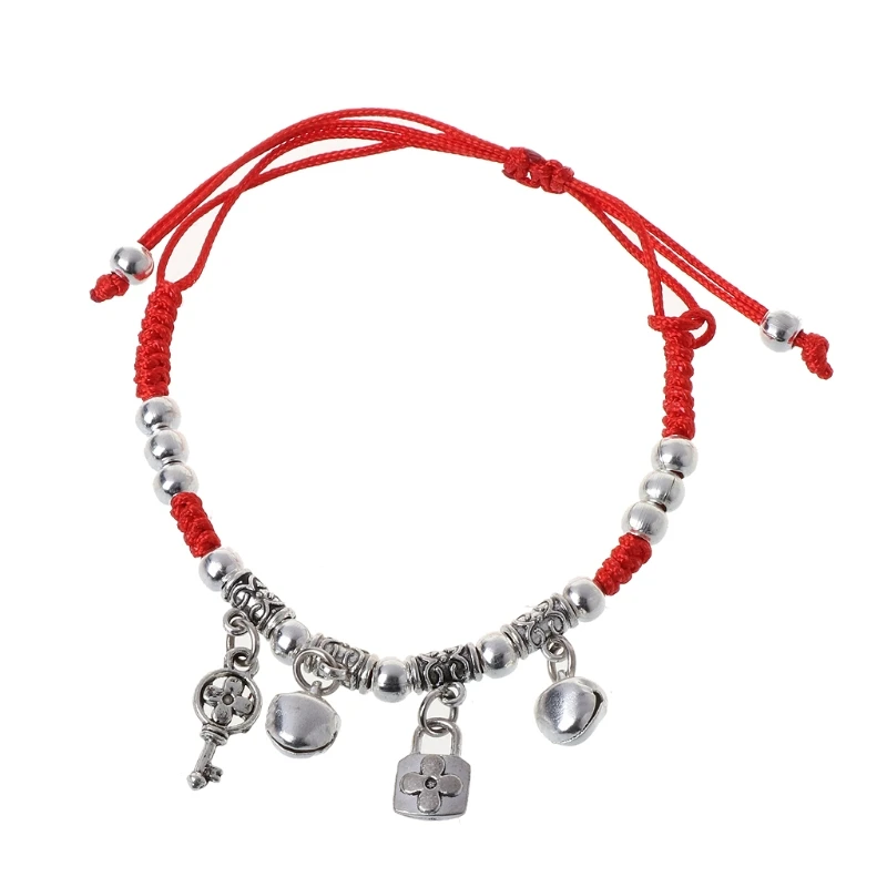 

Lucky Red String Ancient Silver Evil Protection Jingle Bell Anklets Bracelets