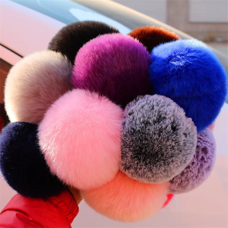 

13 Colors Hot Sale Lovely Fluffy Rabbit Fur Ball Key Chain Pompom Artificial Rabbit Fur Keychain Women Car Bag Key Ring