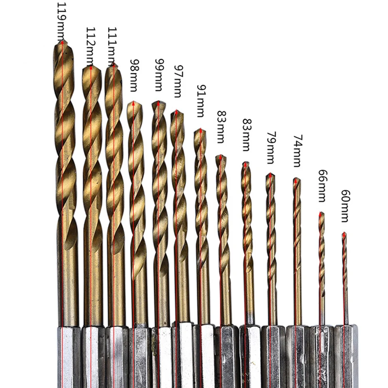 02 MPT 13Pcs Twist Drill Bit Set High Speed Steel Titanium Punch Drill HSS Titanium Coated Drill Woodworkin Tool 1.5mm-6.5mm Set