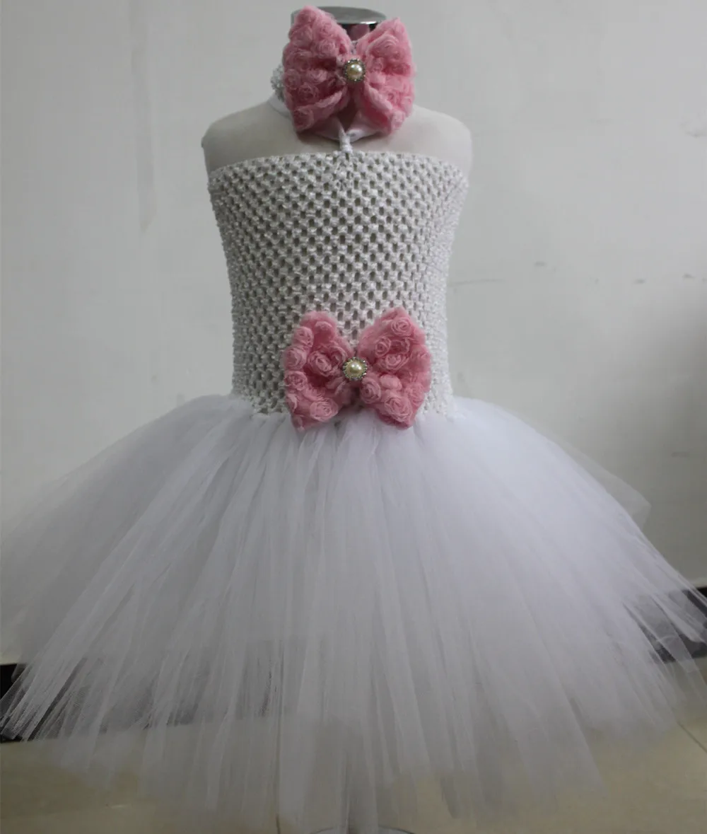 Платье для маленьких девочек белое Тюлевое платье принцессы с юбкой-пачкой платье на день рождения для новорожденных детей 1 год крестильное платье для крещения, Vestidos - Цвет: White 1