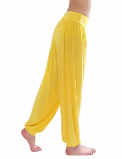 XXL размера плюс спортивные женские штаны для йоги цветные шаровары Модальные шаровары для танцев йоги тайчи длинные штаны гладкие леггинсы брюки - Цвет: Цвет: желтый